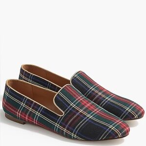 J. Crew Stewart Black and Red Tartan Smoking Loafers 9.5